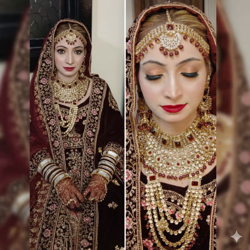 Royal bridal maroon look